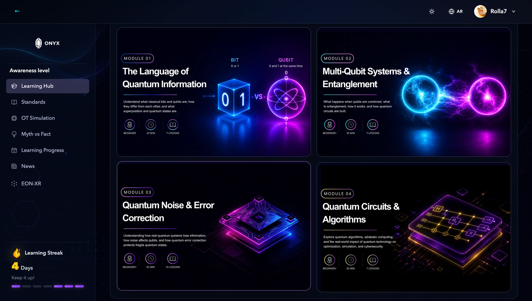 Awareness level learning hub interface