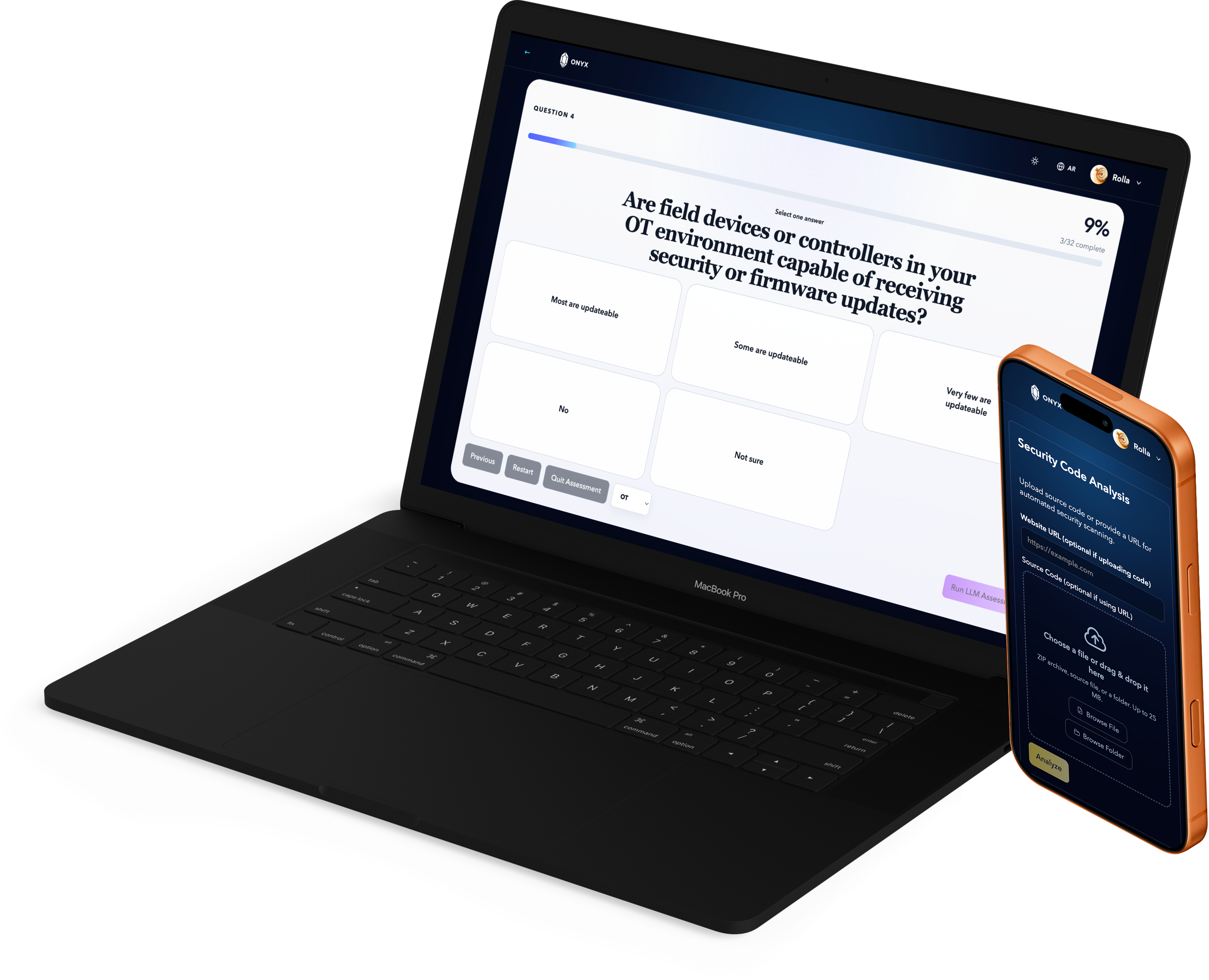 Assessment level questionnaire shown on a laptop
